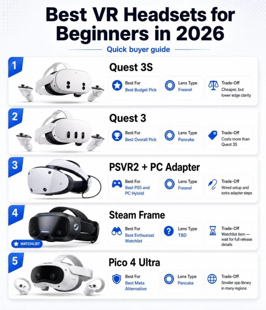 Best VR headset 2026 comparison chart for beginner buyers
