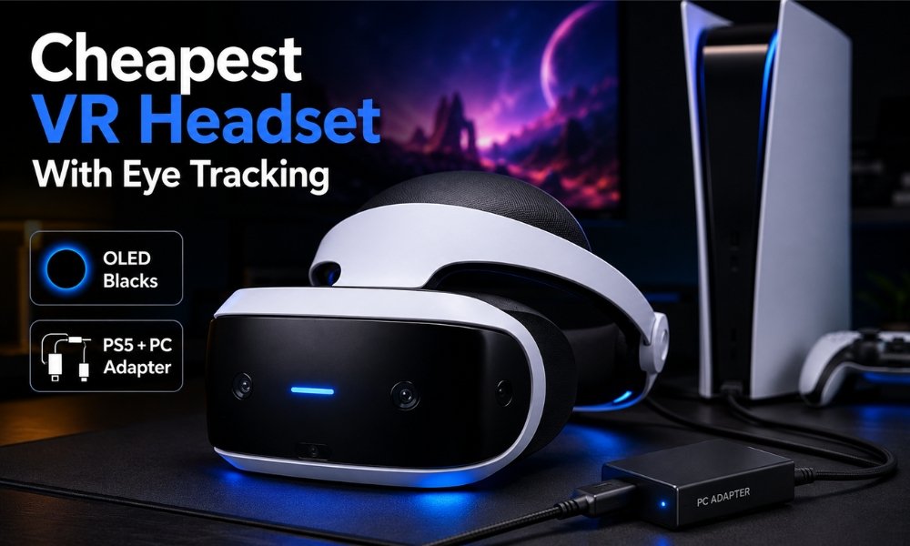 PlayStation VR2 cheapest VR headset with eye tracking and OLED display for PS5 and PCVR
