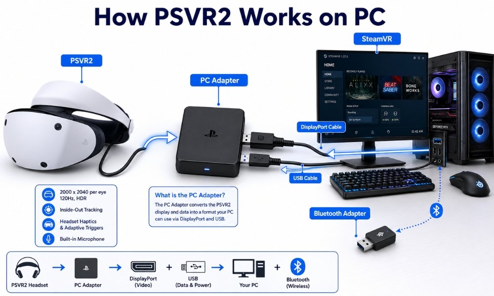 How to use PSVR2 on PC with adapter setup diagram for beginners