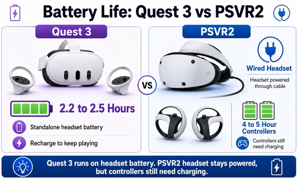 Quest 3 vs PSVR2 battery comparison showing headset and controller battery differences