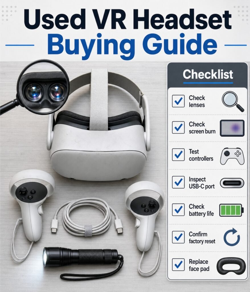 Used VR headset buying guide checklist for Quest 2 and budget VR buyers