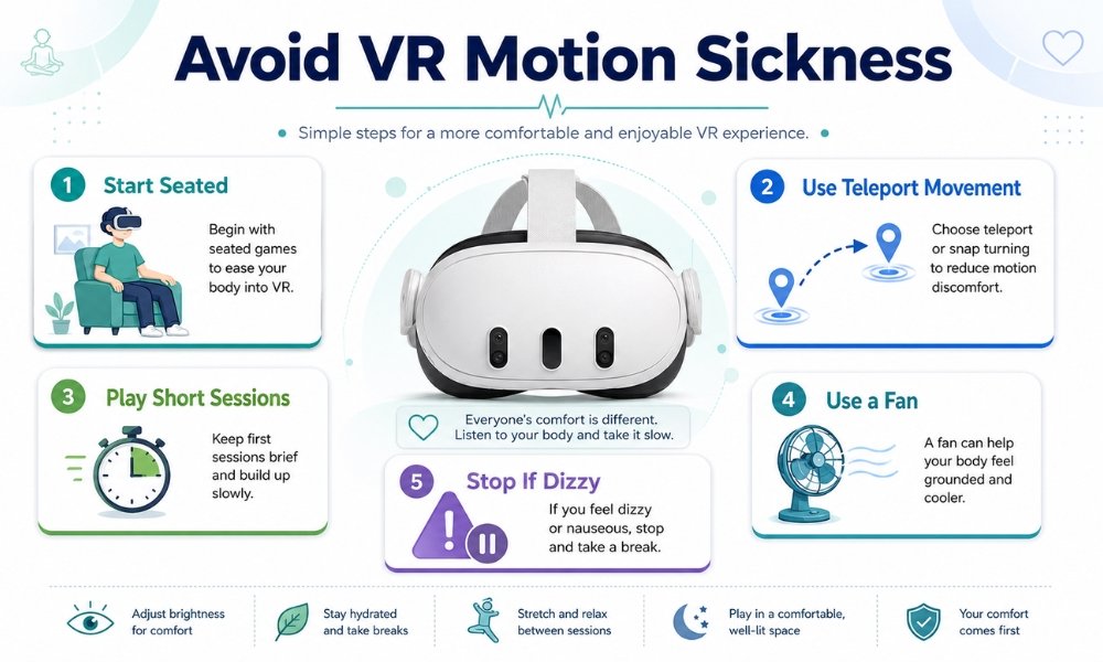 VR motion sickness prevention tips for beginner headset users