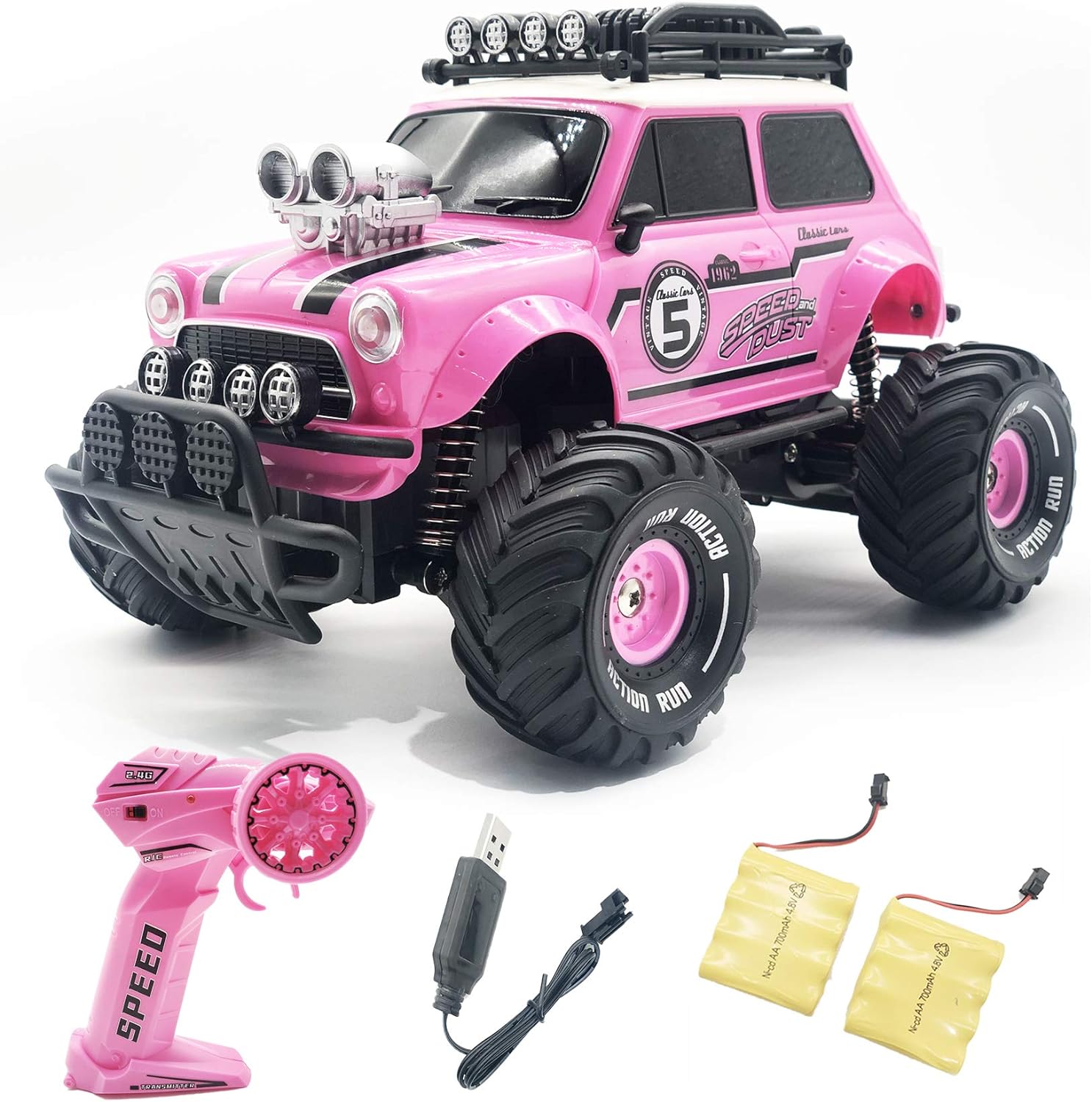 10Leccion Remote Control Car for Girls, 2.4Ghz Pink RC Cars for Daughter with Two Rechargeable Batteries, Radio Controlled Vehicle for Toddlers Kids, Birthday R/C Toys for Granddaughter