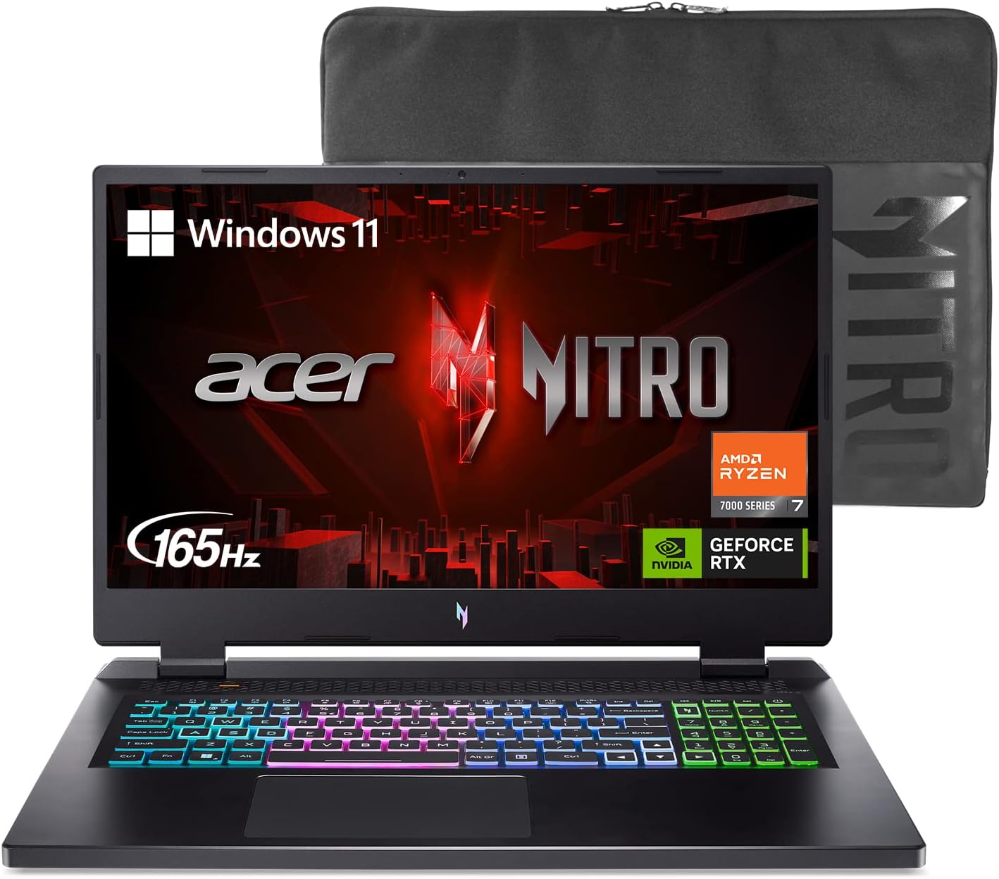 Acer Nitro 17 Gaming Laptop | AMD Ryzen 7 7840HS Octa-Core CPU | NVIDIA GeForce RTX 4060 Laptop GPU | 17.3 QHD 165Hz IPS Display | 1TB Gen 4 SSD | Wi-Fi 6E | RGB Backlit KB | AN17-41-R7G3, Black