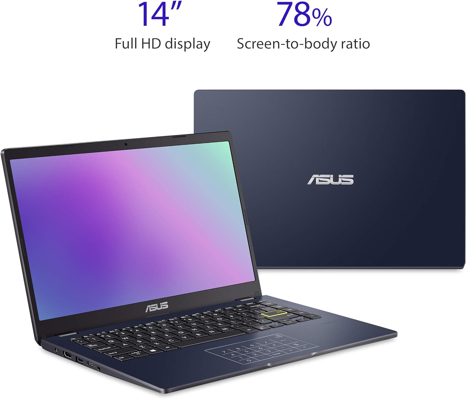 ASUS Vivobook Go 14 L410 Ultra Thin Laptop, 14” FHD Display, Intel Celeron N4020 Processor, 4GB RAM, 64GB eMMC, NumberPad, Windows 11 Home in S Mode, 1 Year Microsoft 365, Star Black, L410MA-AH02