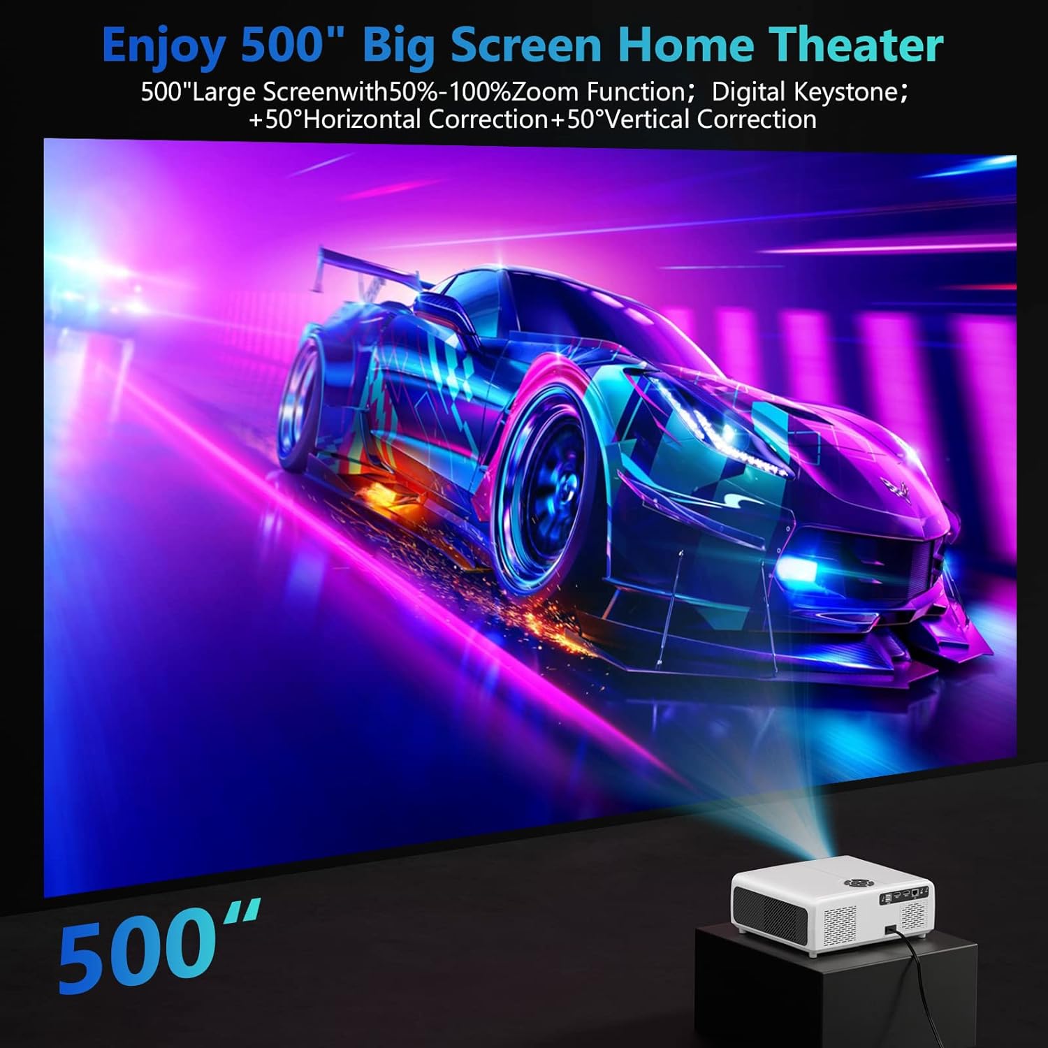[Auto Focus/Keystone]Smart Projector 4K with Android TV.1200ANSI 4K+ Projector with WiFi 6 Bluetooth 5.2 .Home Movie Outdoor Projector with Netfix/Prime Bulit-in,20W Speakers,50%Zoom.500display