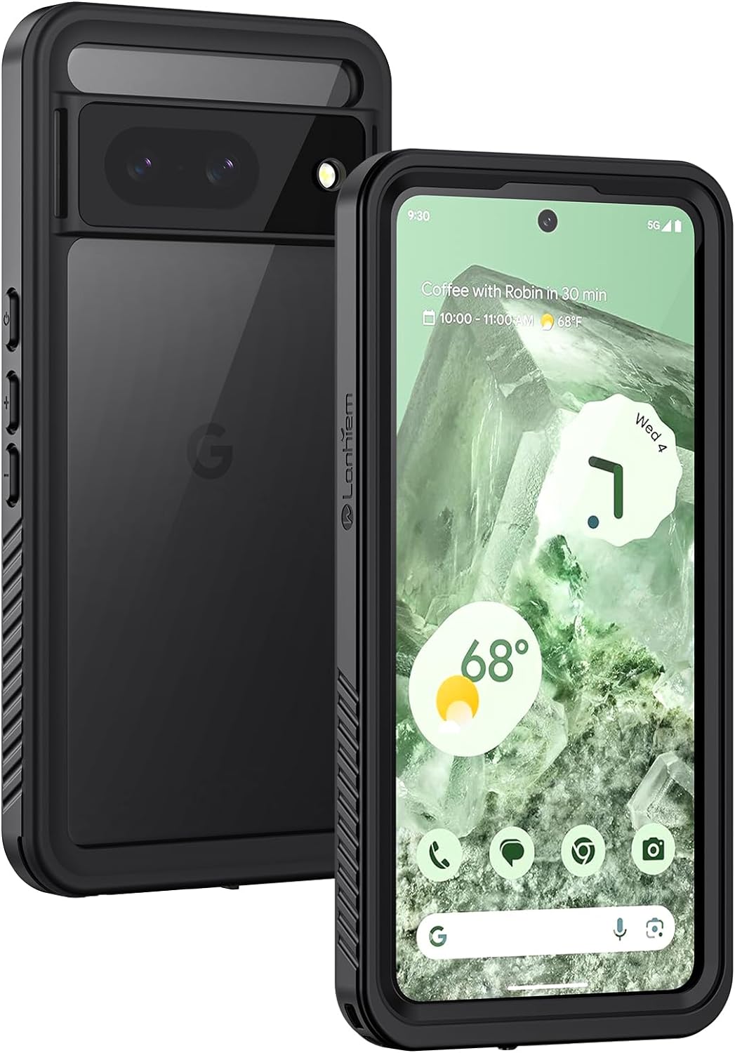 Lanhiem Pixel 8 Case, IP68 Waterproof Dustproof Case with Built-in Screen Protector, Rugged Full Body Shockproof Protective Clear Cover for Google Pixel 8 6.2 Inch, Black