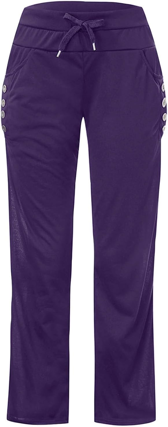 LRMQS Sweatpants Women Drawstring Elastic Waist Loose Fit Crop Straight Pants Running Workout Casual Trousers