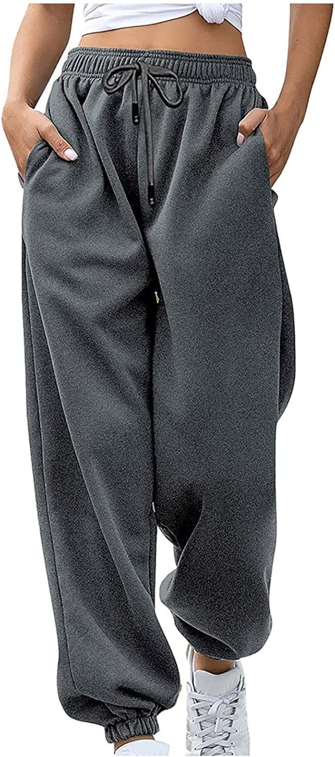 LRMQS Women Sweatpants 2023 Casual Drawstring Elastic Waisted Trousers Tapered Lounge Loose Jogger Pants Fall Winter Joggers