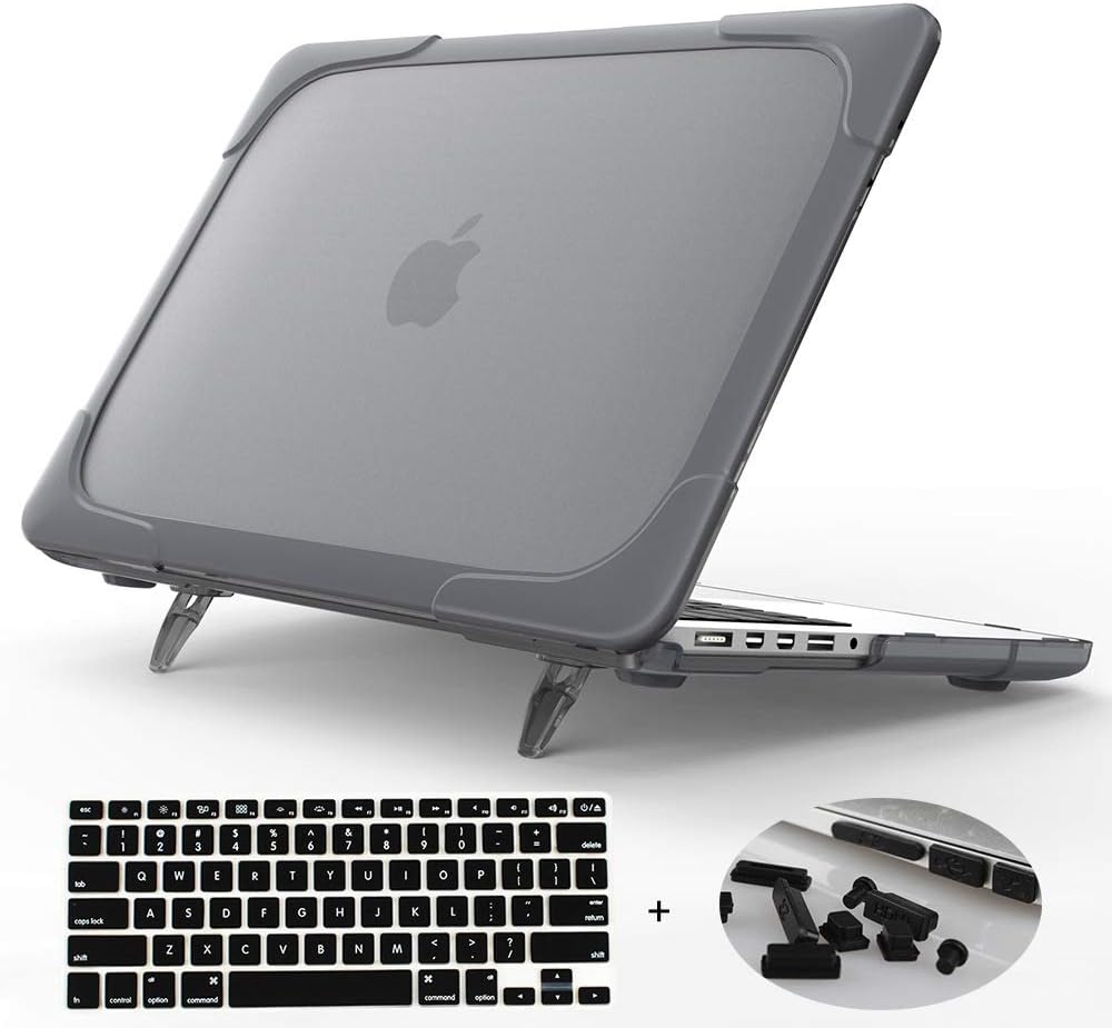 Mektron for MacBook Pro 13 Inch Case (Version 2015/2014/2013)[Heavy Duty][Snap on][Dual Layer] Hard Case Cover with Foldable Stand for Mac Pro Retina 13.3 Model A1502 A1425 (Gray)