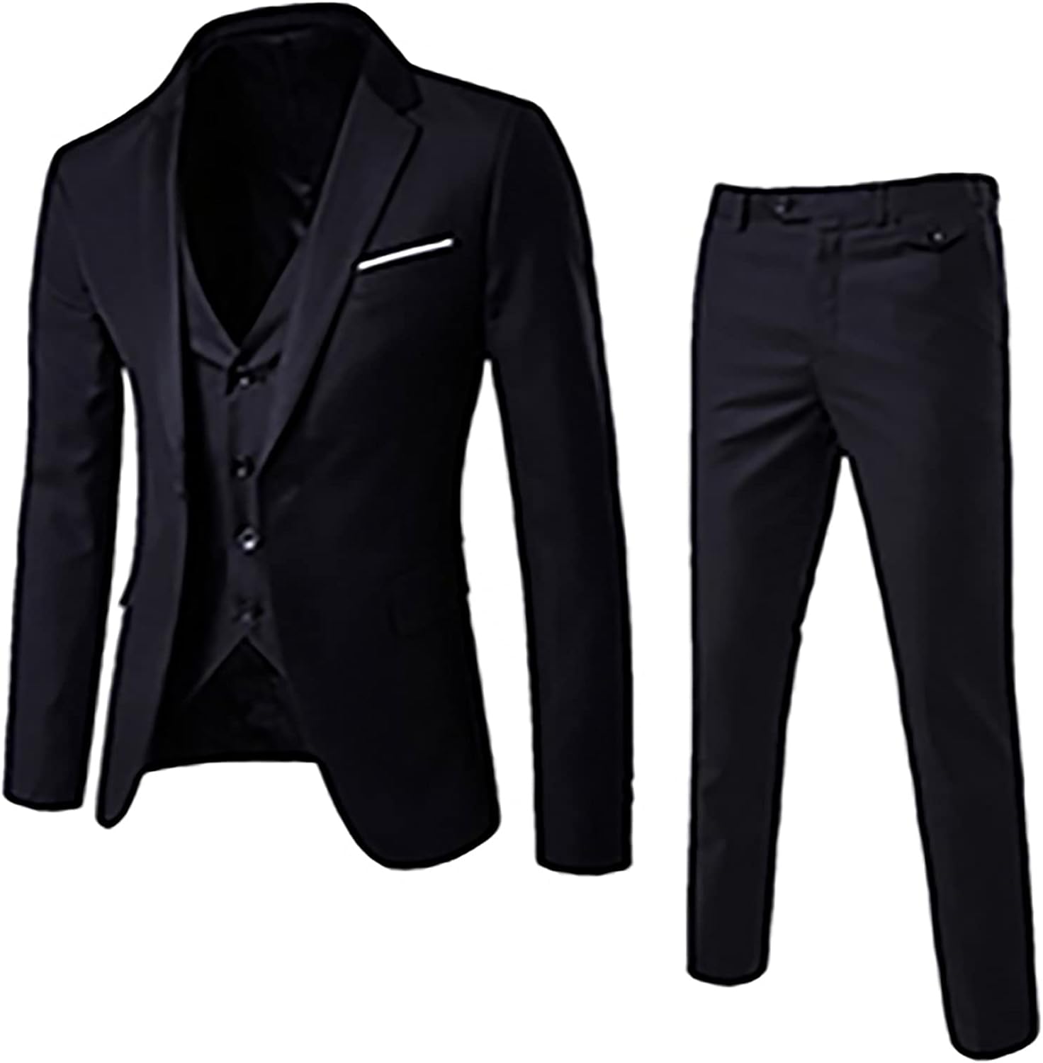 Mens 3 Piece Slim Fit Suit Set, One Button Solid Jacket Vest Pants Fashion Single Breasted Party Blazer Vest Pants Set