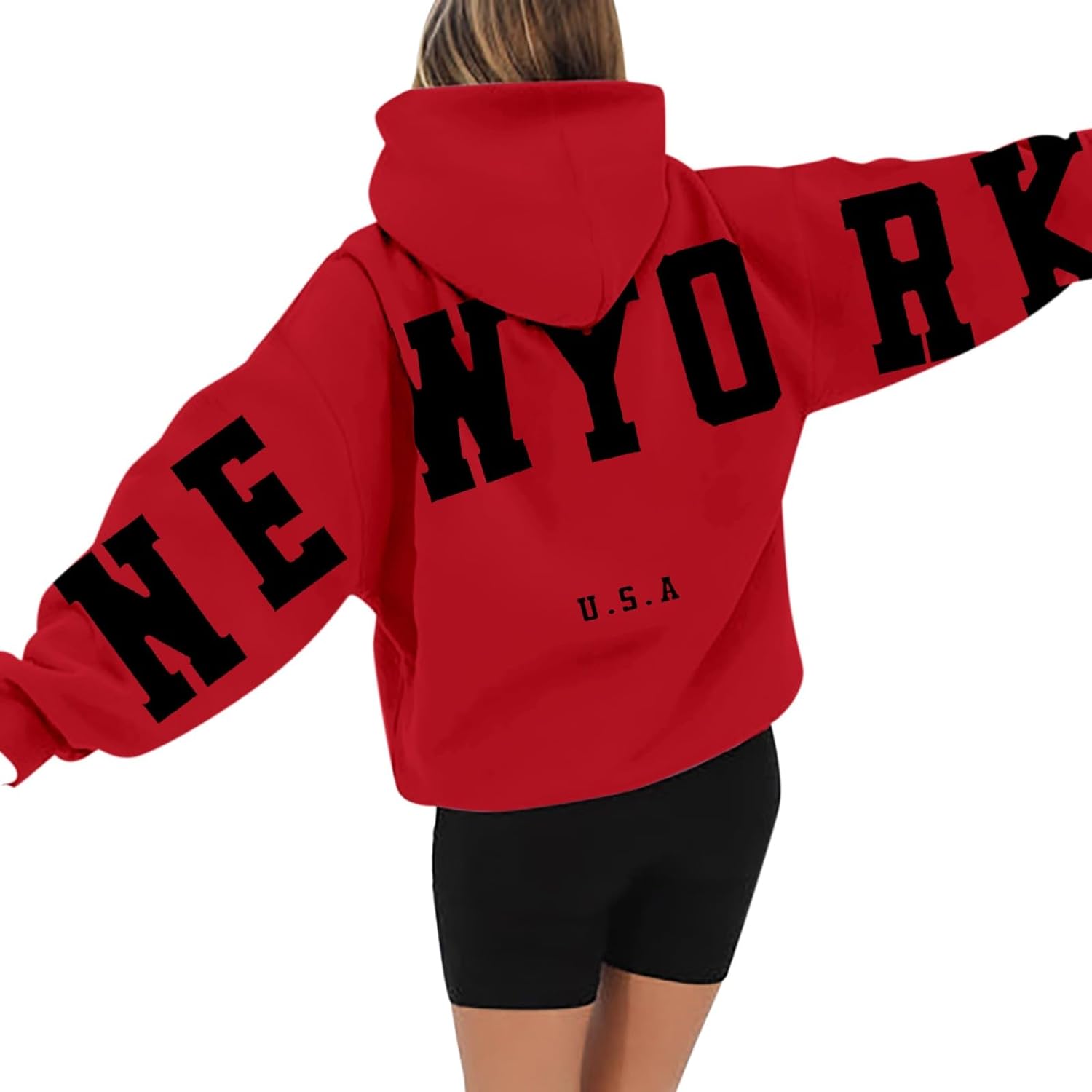 New York Print Oversized Hoodies For Womens Fall Fashion 2023 Crewneck Pullover Comfy Fall/Winter Tops Outfits