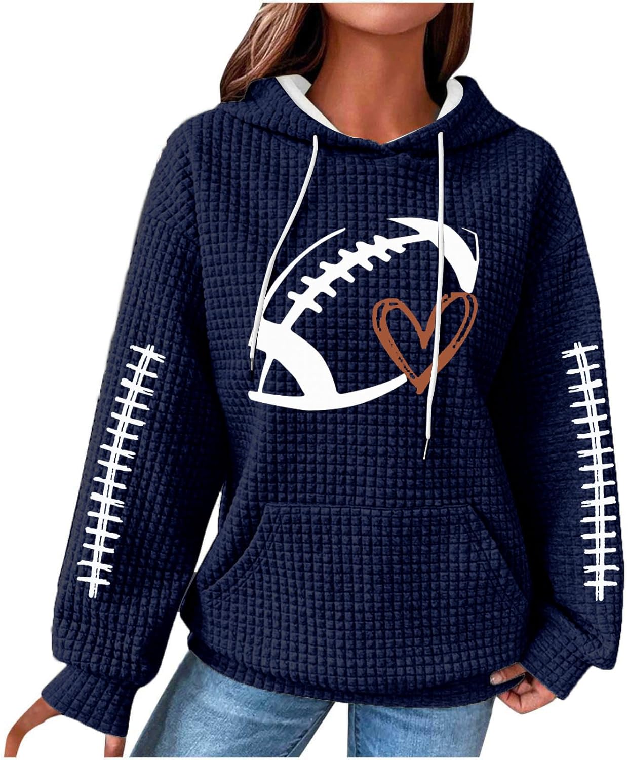 Qliuoazw Womens Football Hoodies Graphic Crewneck Oversized Sweatshirt Plus Size Casual Pullover Long Sleeve Fall Clothes