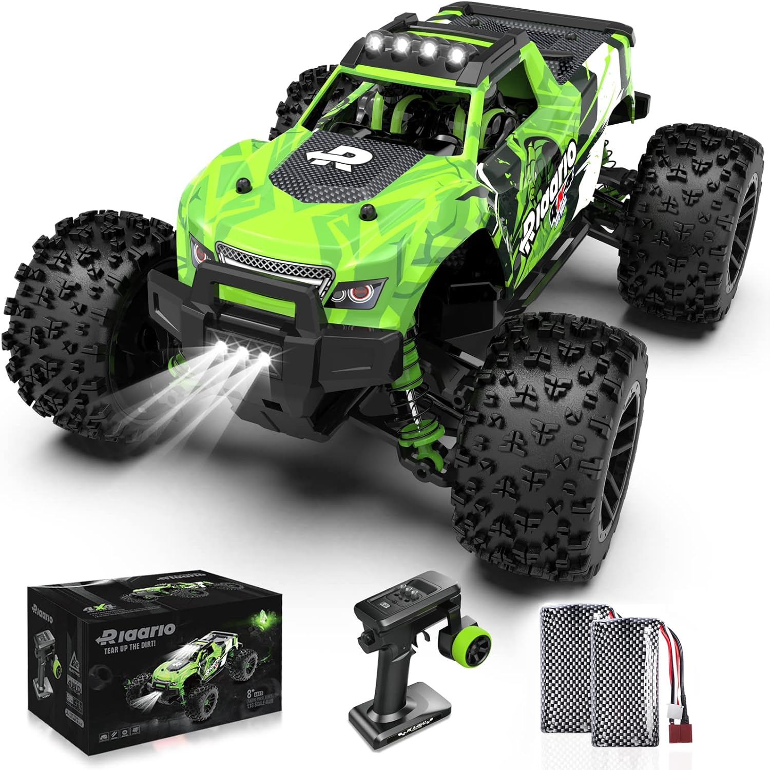 RIAARIO 1:18 All Terrain RC Car, 36 KPH High Speed Remote Control Car with 2.4 GHz Remote Control, 4WD Electric Vehicle Off-Road Truck, 4X4 Waterproof RC Trucks with 2 Rechargeable Batteries