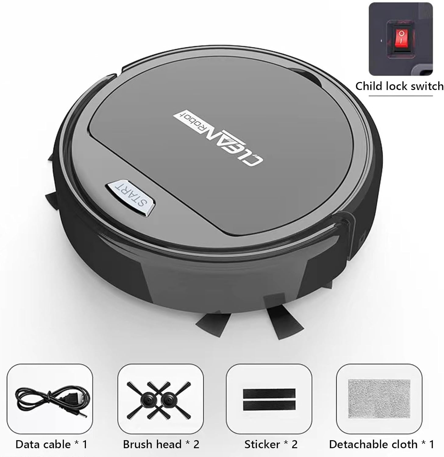 Robot Vacuum and Mop Combo, 2.4 Inch Dual Rotating Brushes Floor Cleaner, 80 Minutes Long Lasting, 3 in 1 Robotic Vacuum Cleaner with Water Tank/Dustbin/Brush #