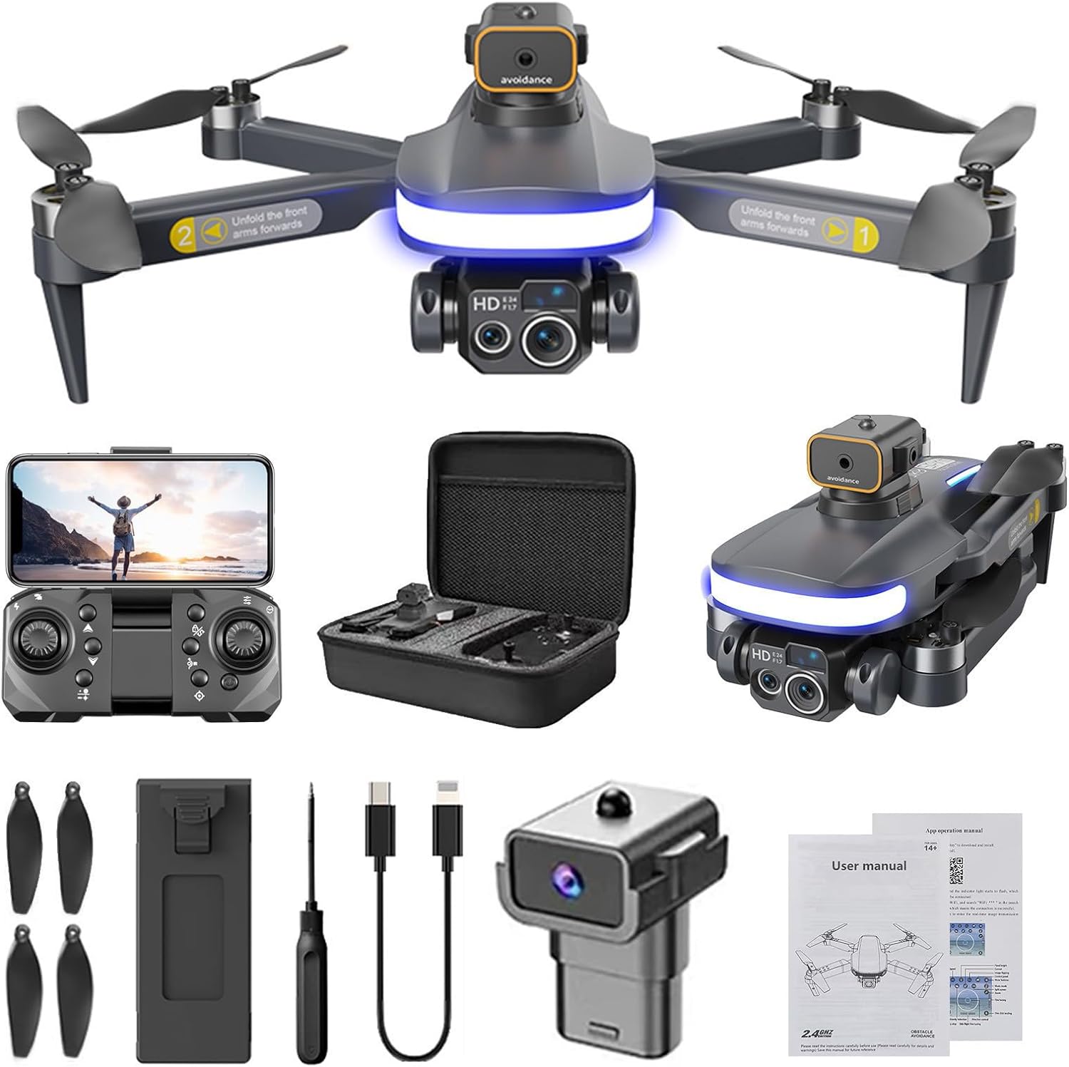 Wifi Fpv Drone with 4k HD Camera, Foldable Rc Drone Quadcopter Circle Fly, Route Fly, Altitude Hold, Headless Mode, Easy to Install and Take Perfect for Travel Camping