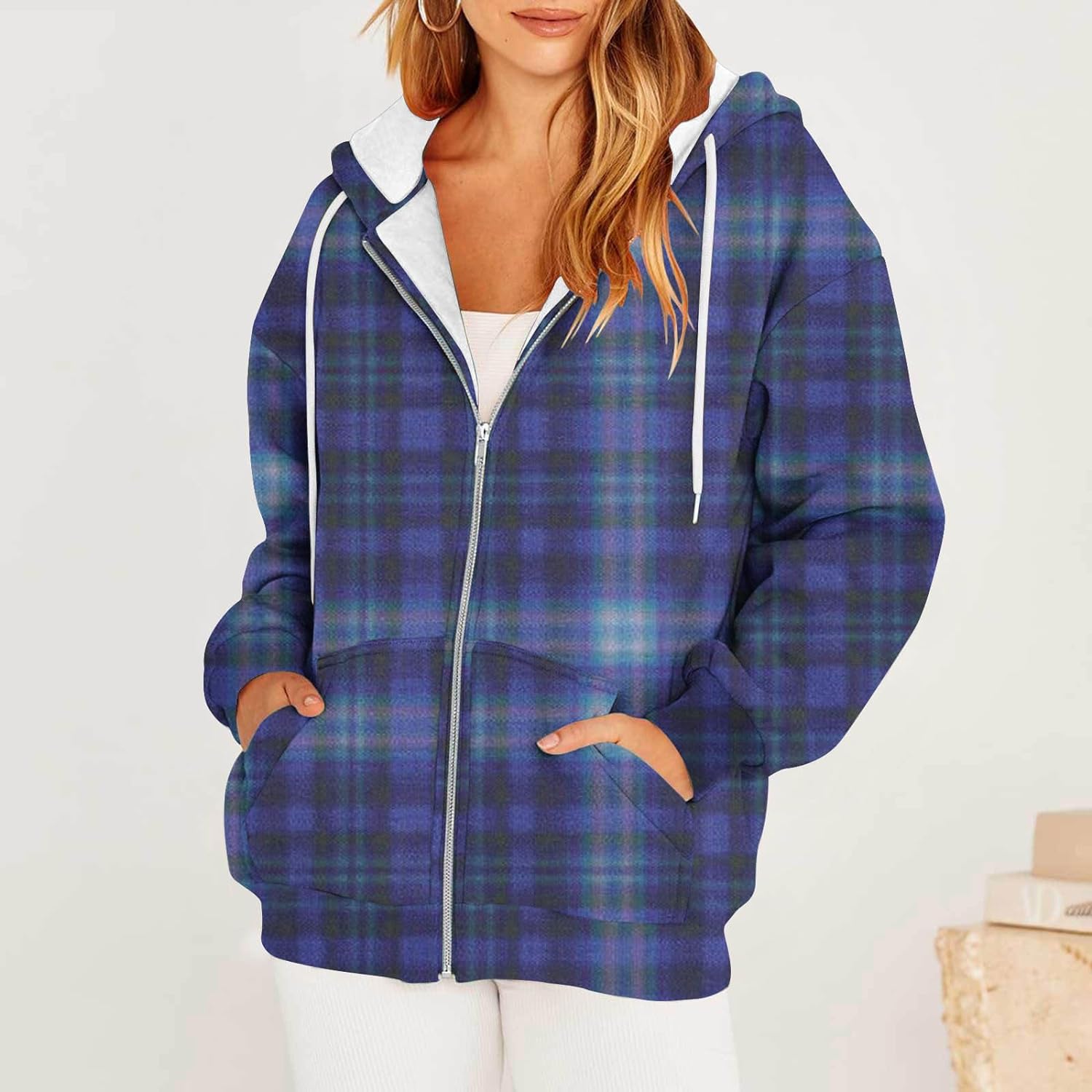 Womens Long Sleeve Zip Up Sweatshirts Crewneck Casual Loose Fit Pullover Hoodie 2023 Fall Trendy