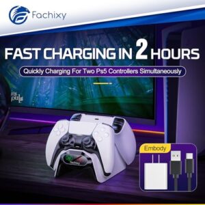 Fachixy PS5 Controller Charger Station with Fast Charging Co…