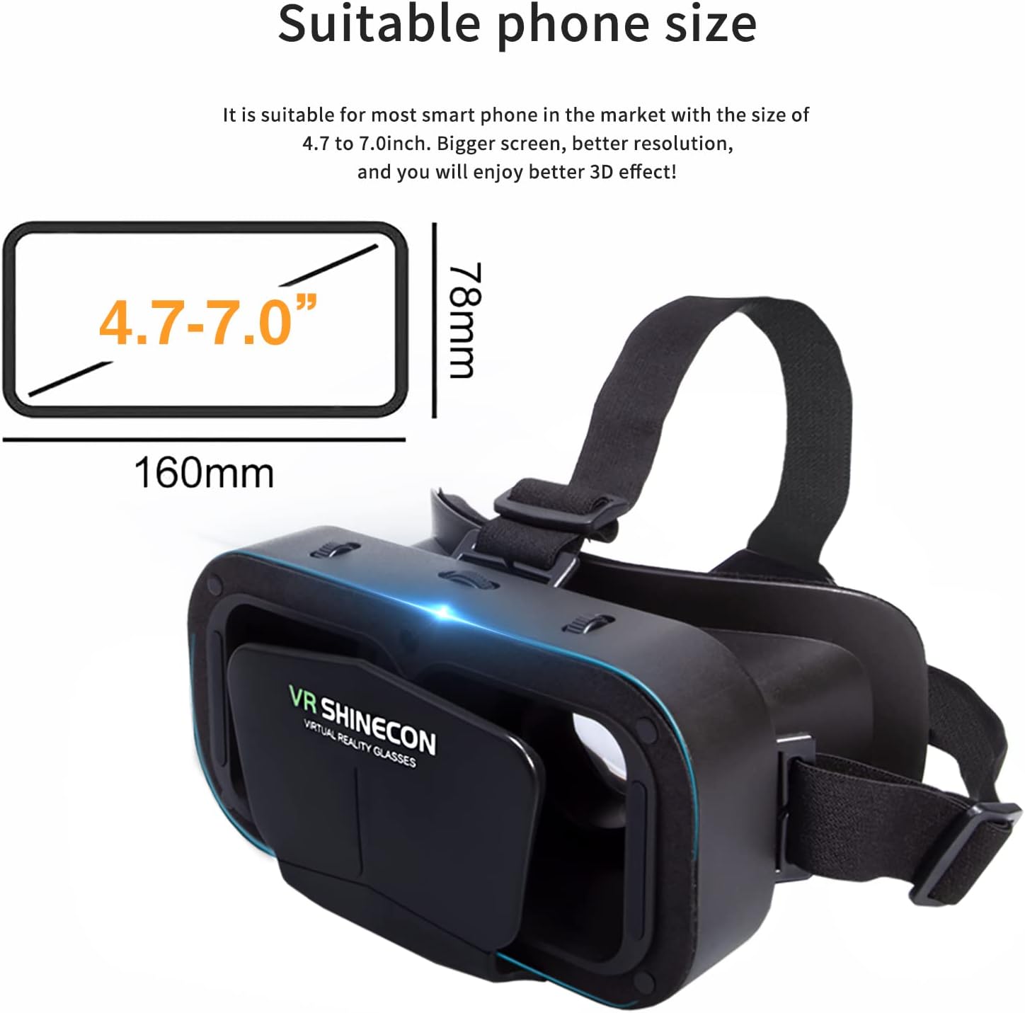 VR SHINECON Virtual Reality VR Headset 3D Glasses Headset Helmets VR Goggles for TV, Movies Video Games Compatible iOS, Android Support 4.7-7 inch