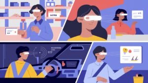 The Future of Augmented Reality Technology 1 Illustration of people using AR glasses in daily activities.