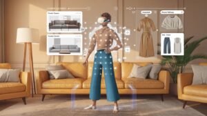 Person virtually trying on clothes and furniture with Augmented Reality.