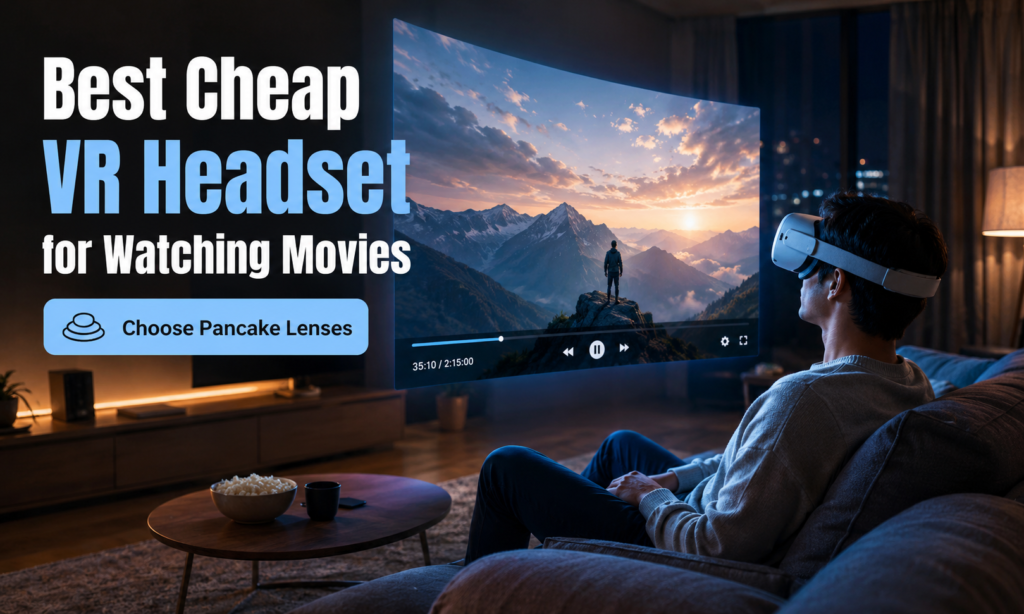 Cheap VR headset for watching movies with pancake lenses and virtual cinema setup
