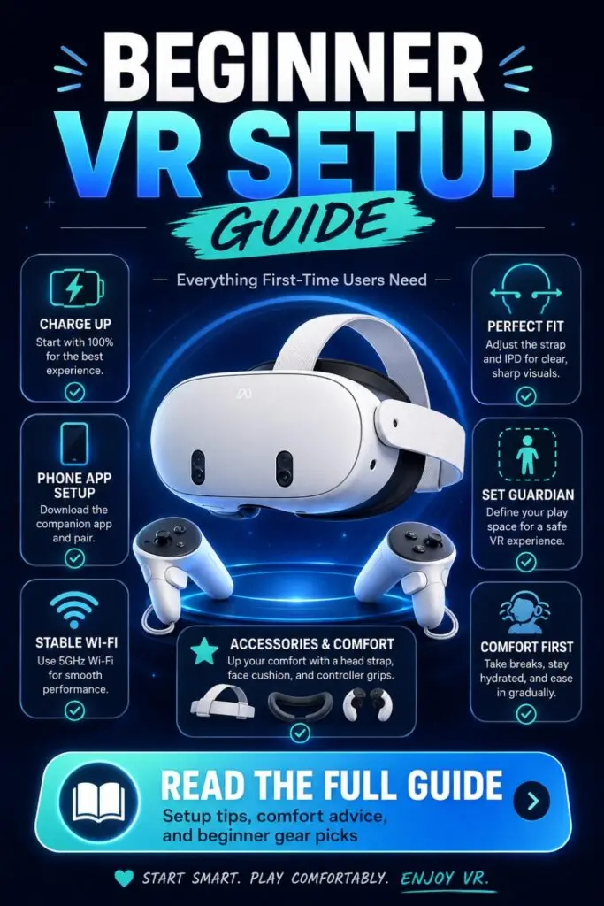 Beginner VR setup guide Pinterest infographic for first-time users