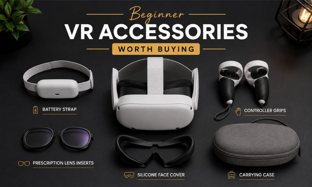 Best VR accessories for beginners including battery strap lens inserts and controller grips
