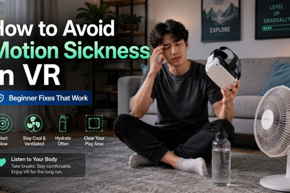 How to avoid motion sickness in VR beginner troubleshooting guide with headset and fan setup