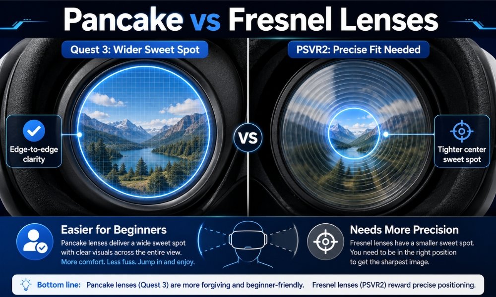 Pancake vs Fresnel lenses VR comparison between Quest 3 and PSVR2