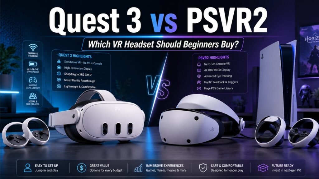 Quest 3 vs PSVR2 beginner VR headset comparison in 2026