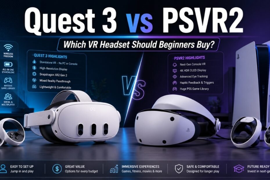 Quest 3 vs PSVR2 beginner VR headset comparison in 2026
