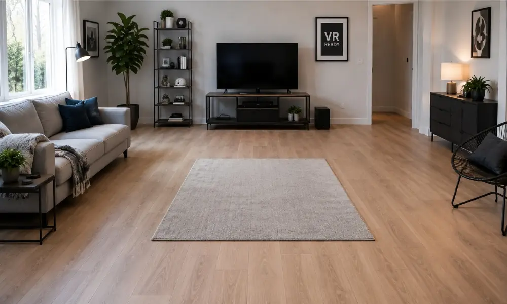 Safe VR room setup with clear play area for beginners