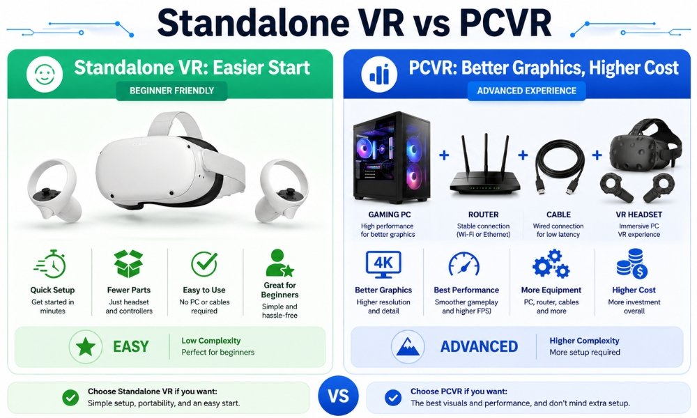 Standalone VR vs PCVR requirements for beginner VR buyers