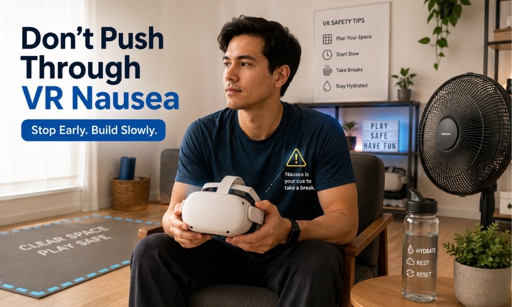 Beginner VR user stopping early to avoid worsening VR nausea