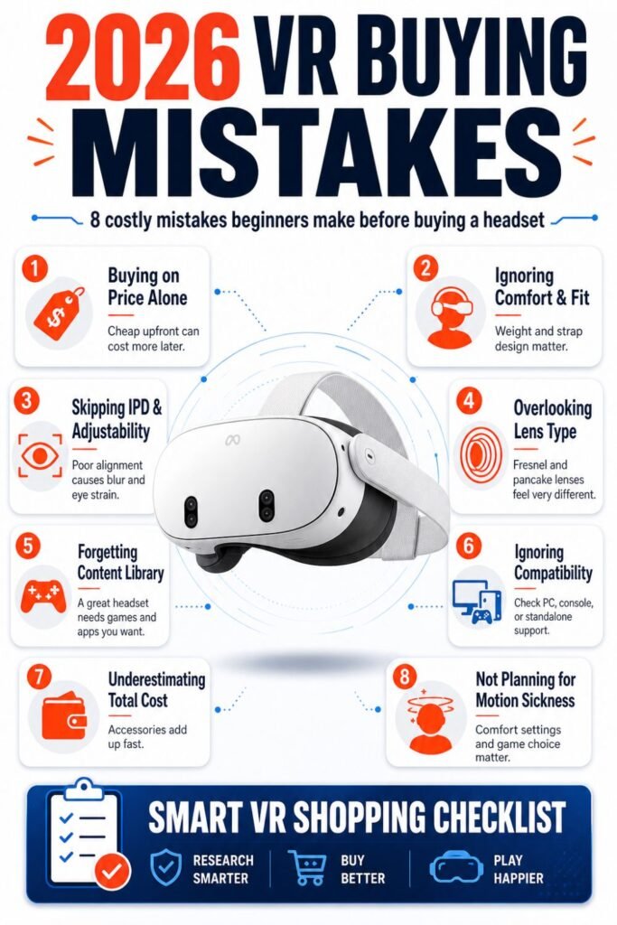 Pinterest pin showing VR buying mistakes beginners should avoid in 2026