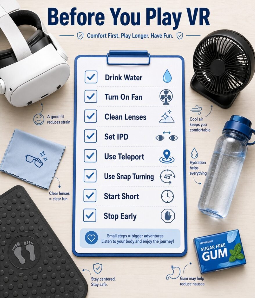 VR motion sickness prevention checklist for beginners before playing virtual reality
