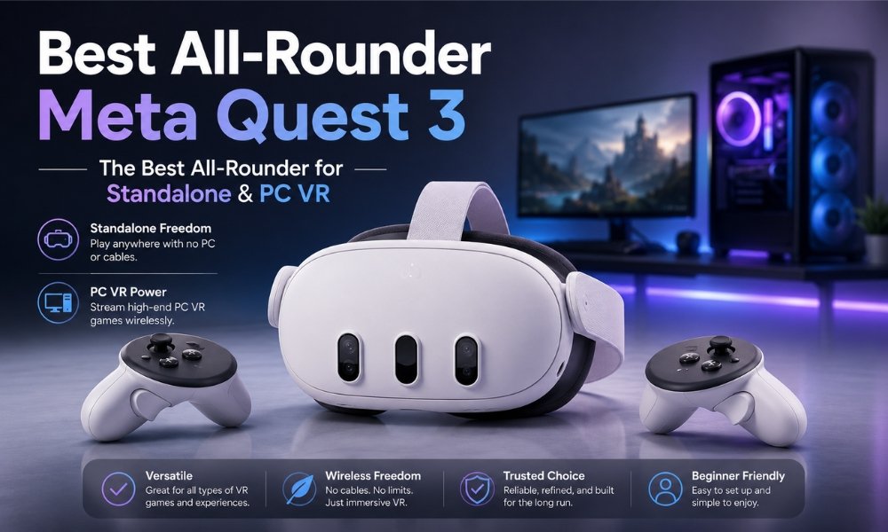 Meta Quest 3 shown as the best hybrid VR headset for standalone and PC VR
